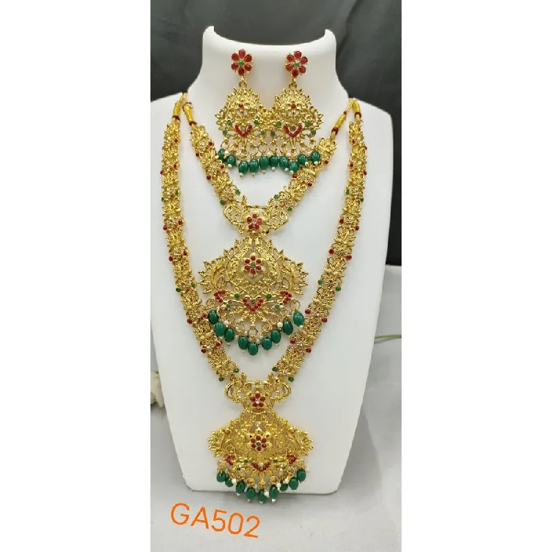 Dual gem necklaces-Akruti Collection Gold Plated Beads And Pota Stone Necklace Combo