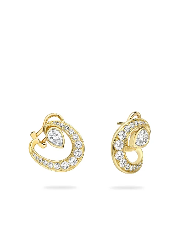 Fine triangle earrings-Lucky Yellow Gold Diamond Horseshoe Earrings