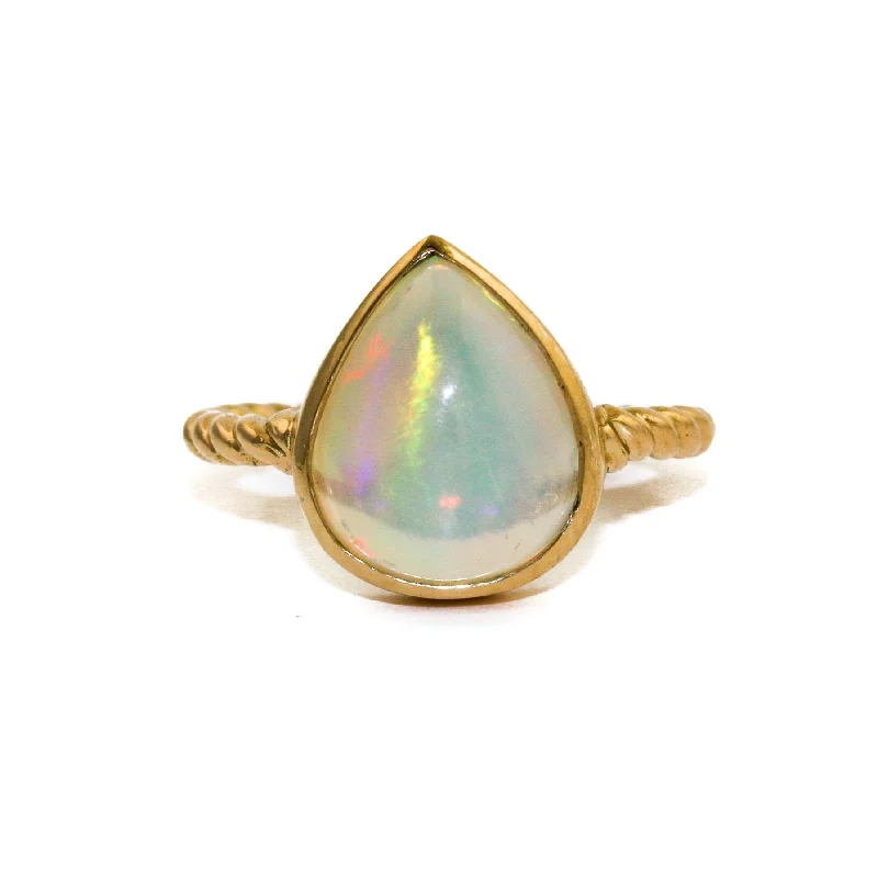 Solid gold rings-14 KT Gold x Teardrop Welo Opal Rope-Band Ring