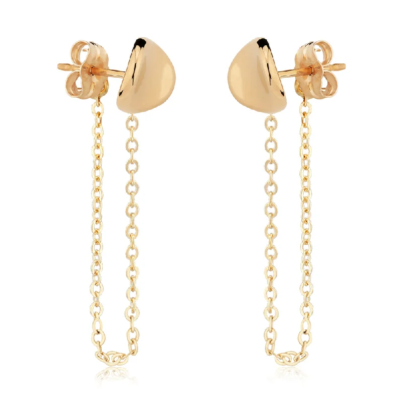 Polished gem earrings-14k Disk with Chain Drop Earrings