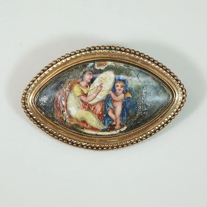 Multi-stone brooch-Eros & Aphrodite Miniature in 12k Gold Brooch