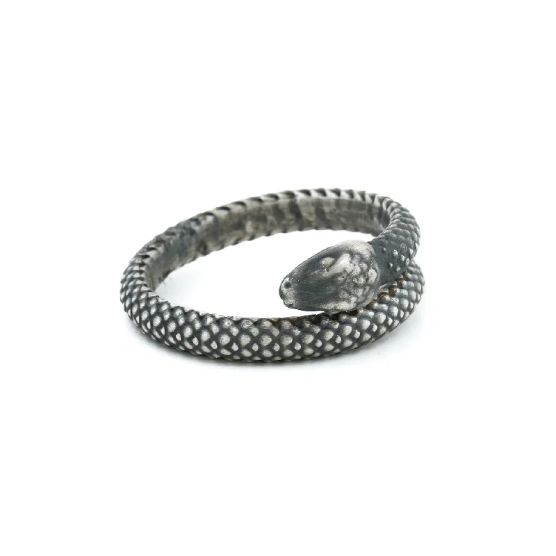 Sapphire inlay rings-Brushed Silver x "Sleeping Ouroboros" Ring