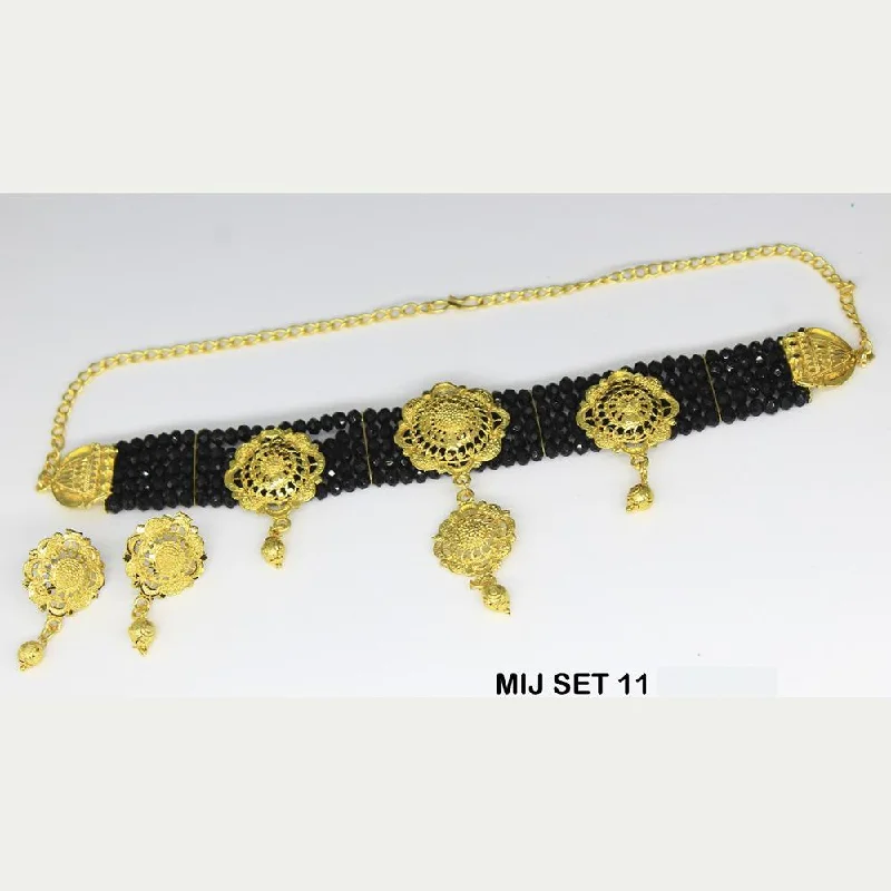 Wide weave necklaces-Mahavir Forming Gold Necklace Set - MIJ 11 SET